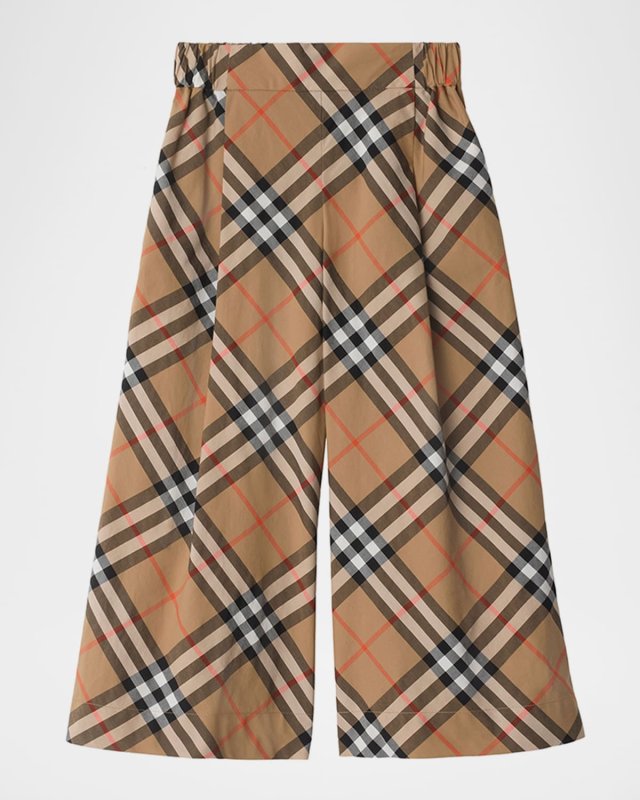 Girl's Maya Cotton Check Wide-Leg Pants, Size 3-14